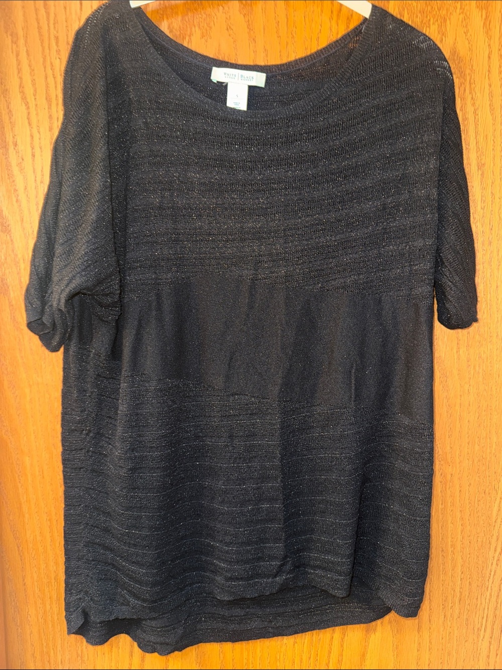 White House Black Market Black Short-Sleeve Shimmer Knit Top